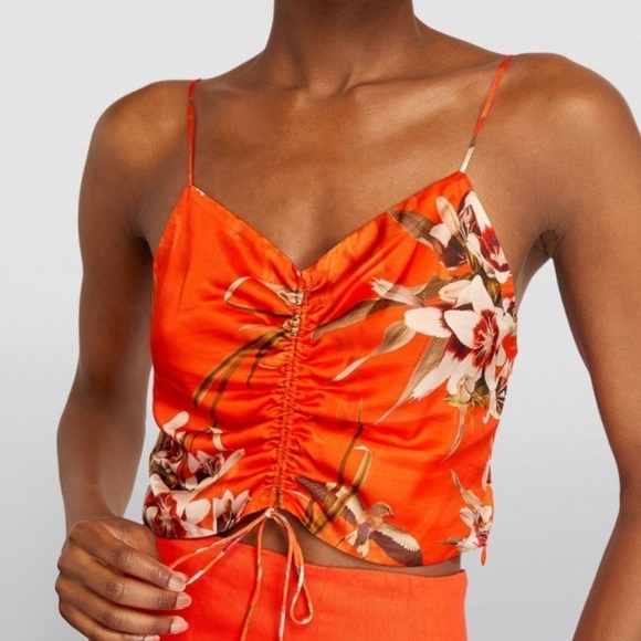All Saints Tops - NWT All Saints Alexia Dorada Orange Floral Silk Crop